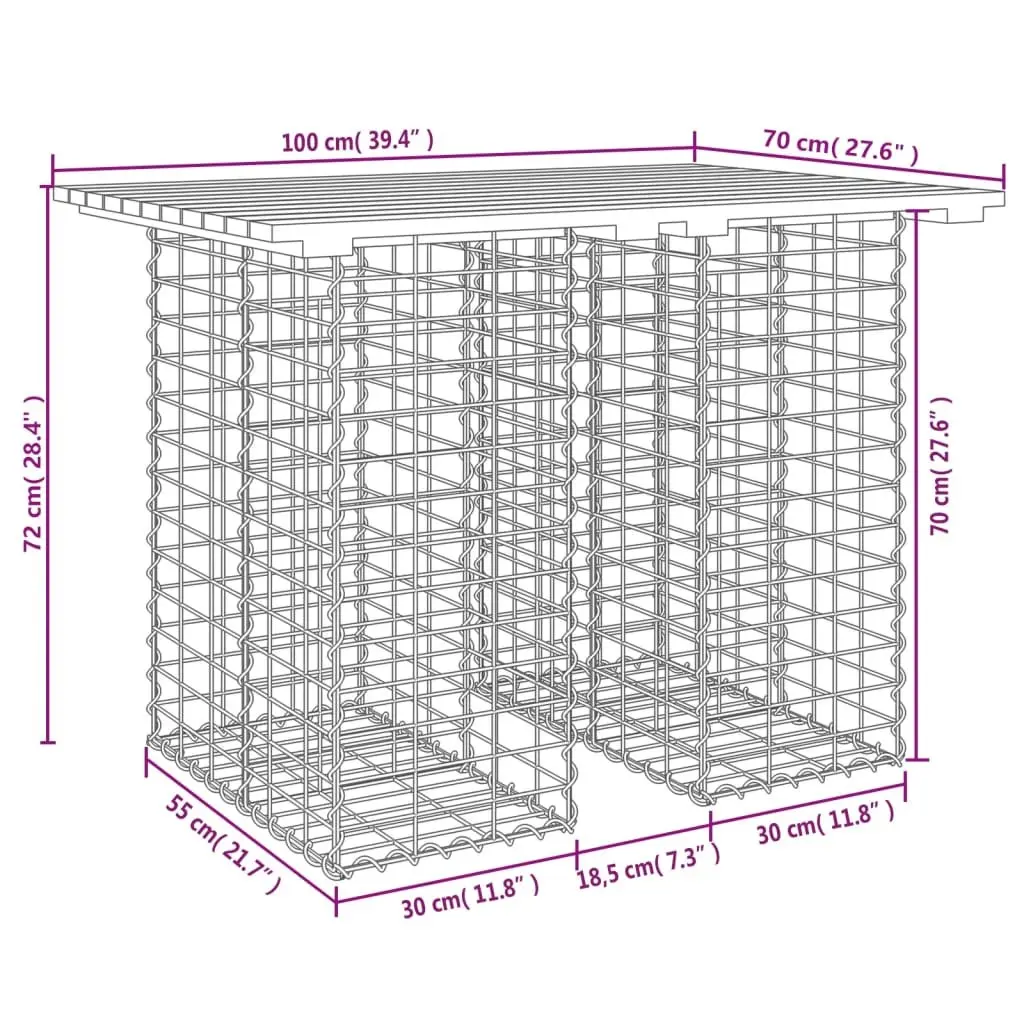 Garden Table Gabion Design Solid Wood Pine Outdoor Patio Furniture Brown
