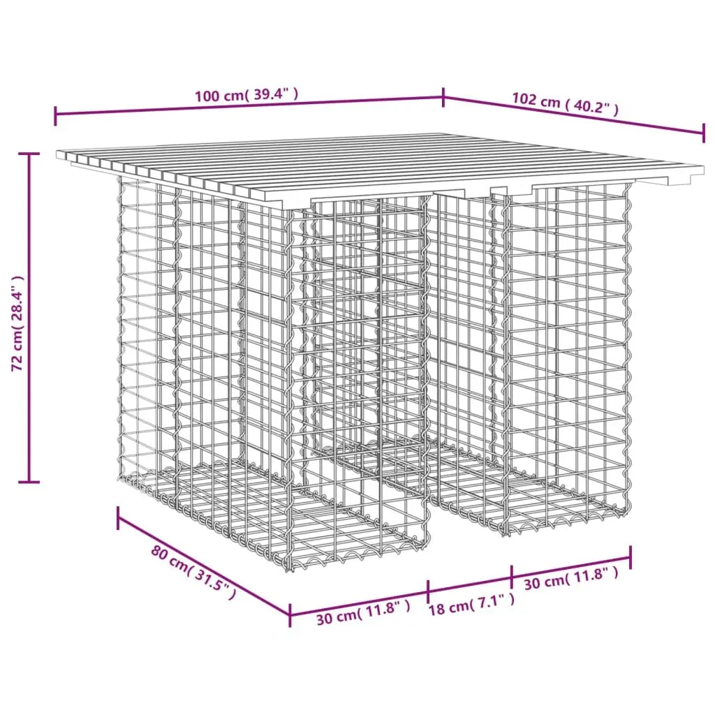 Garden Table Gabion Design Solid Pinewood Outdoor Patio Furniture Brown