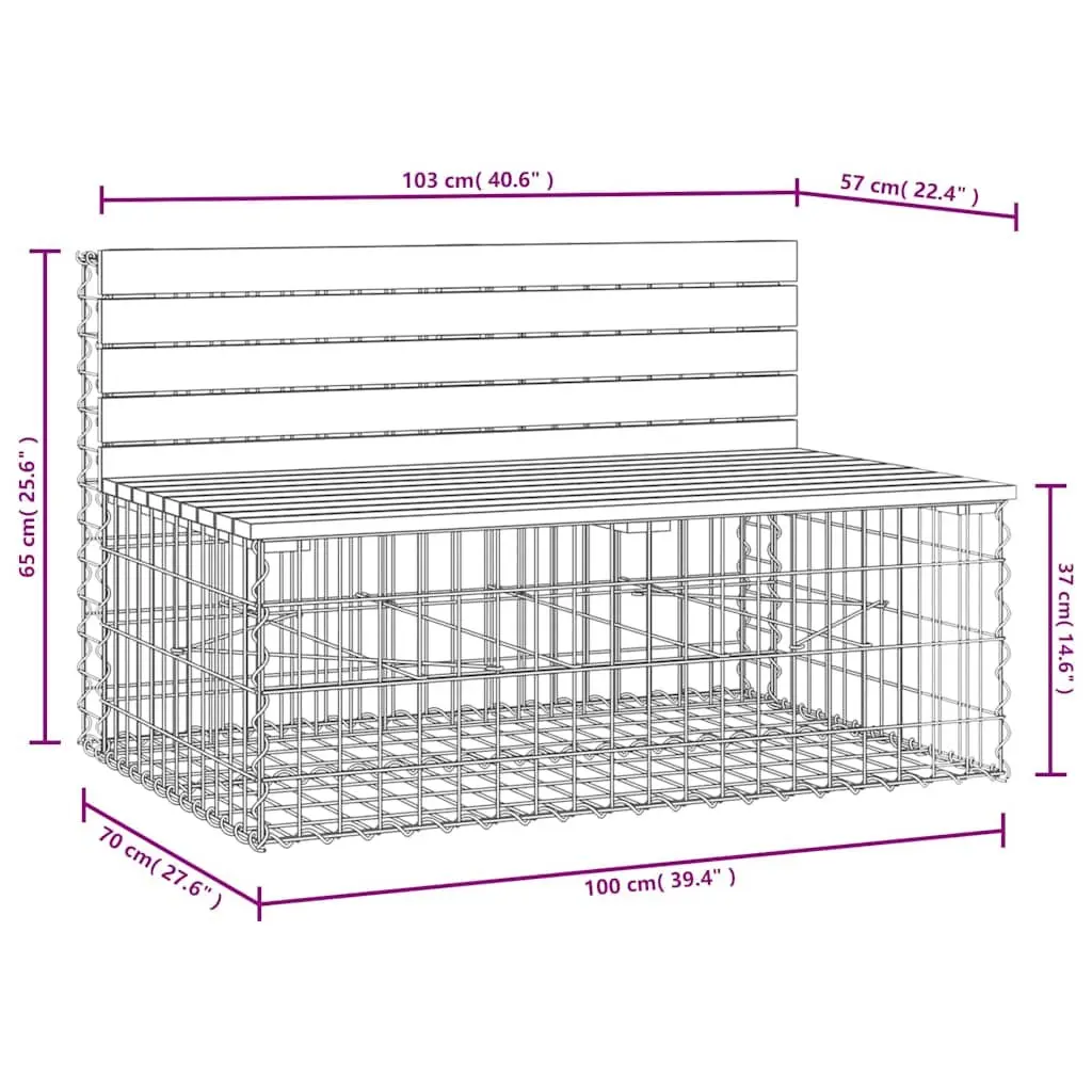 Garden Bench Outdoor Seating Gabion Design Pinewood Brown Patio Furniture