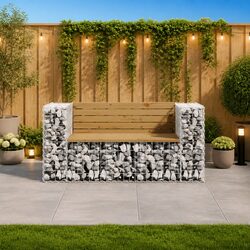 Garden Bench Specifications: Gabion Design & Wood Finish