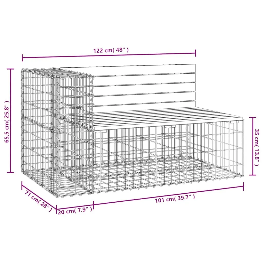 Garden Bench Gabion Design Outdoor Seating Solid Wood Pine Backyard Patio