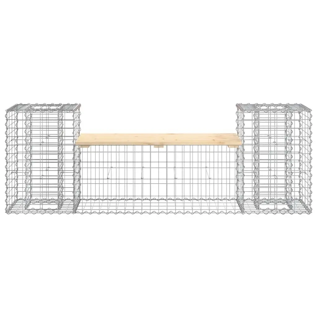 Garden Bench Solid Wood Pine Seat Gabion Design Outdoor Patio Seating Brown