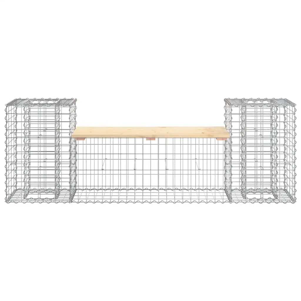 Garden Bench Solid Wood Pine Seat Gabion Design Outdoor Patio Seating Brown