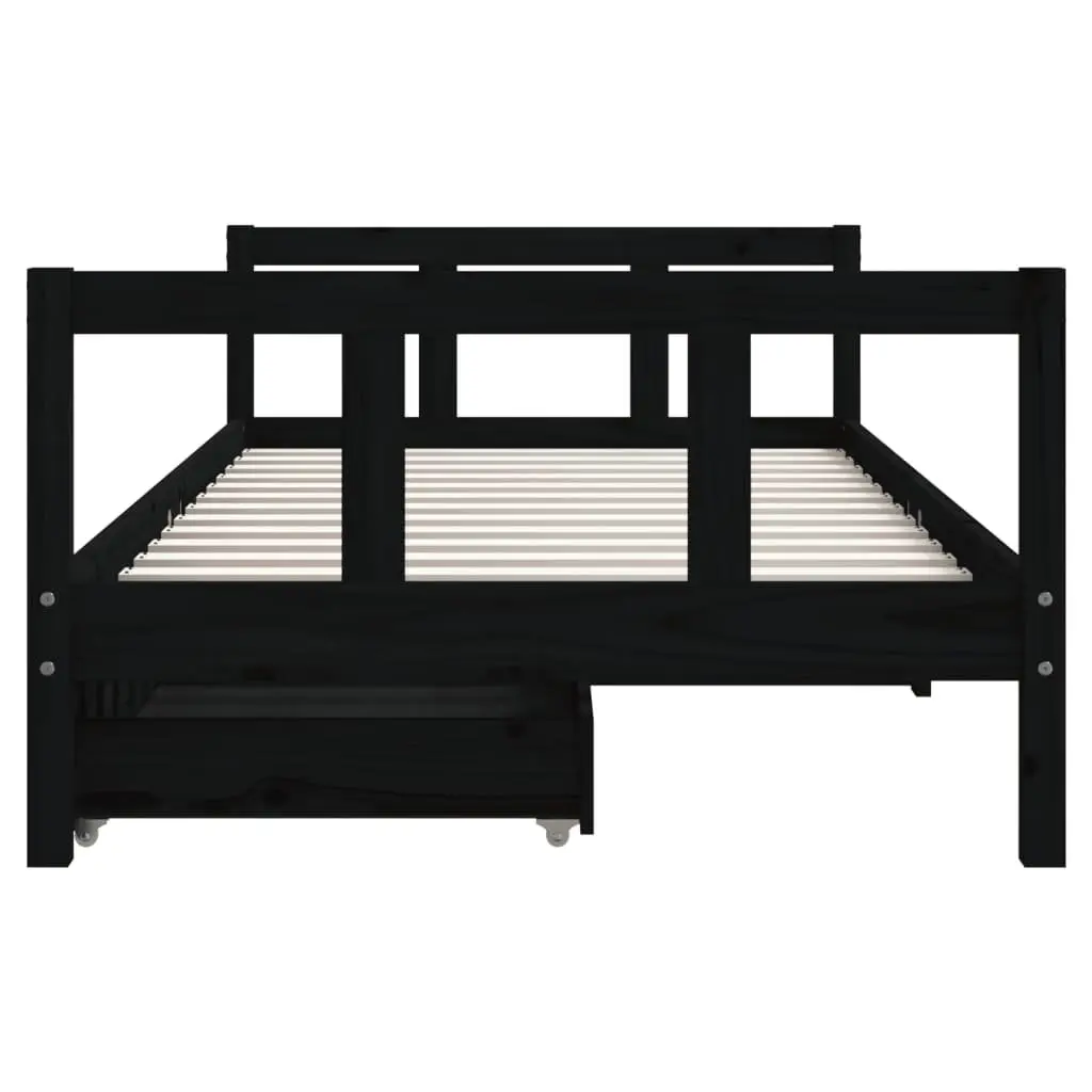 Kids Bed Frame with Storage Drawers Low Height Single Bed Black 90x190cm