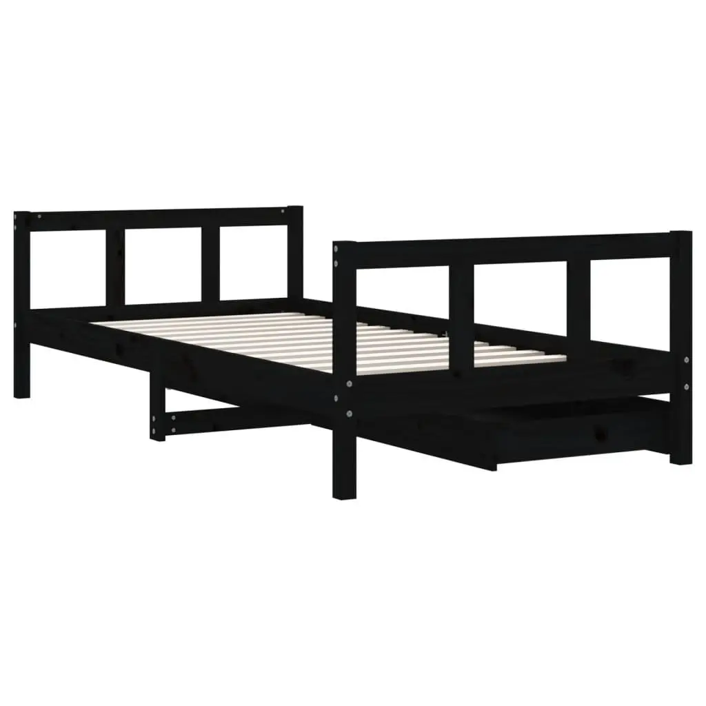 Kids Bed Frame with Storage Drawers Low Height Single Bed Black 90x190cm