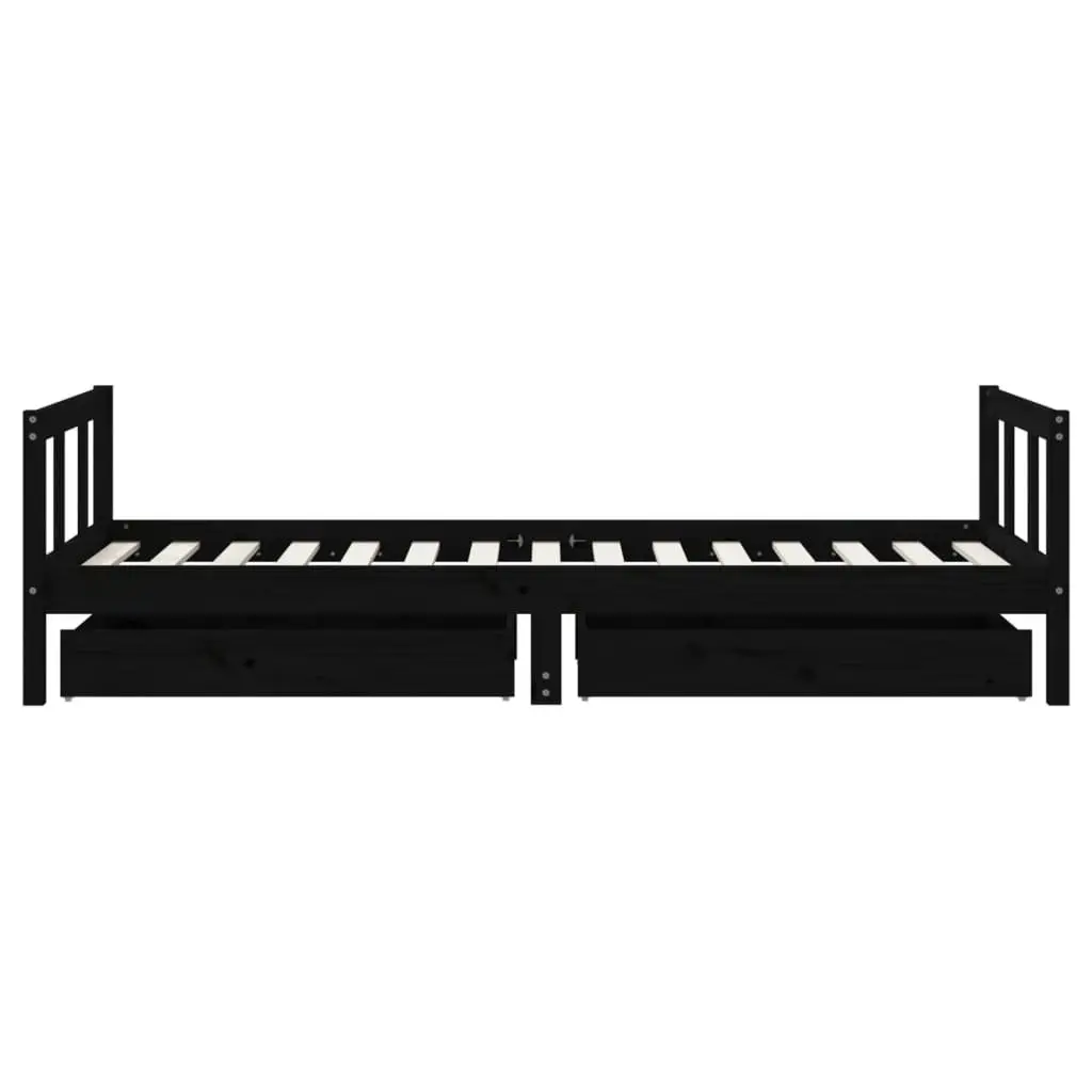 Kids Bed Frame with Storage Drawers Low Height Single Bed Black 90x190cm