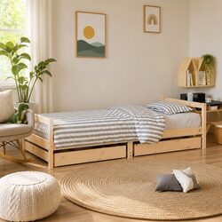 Kids Bed Frame with Storage Drawers 90x190 cm Solid Pine Wood Toddler Bed