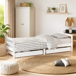 Kids Bed Frame Specs: 90 x 190 cm White Storage Design