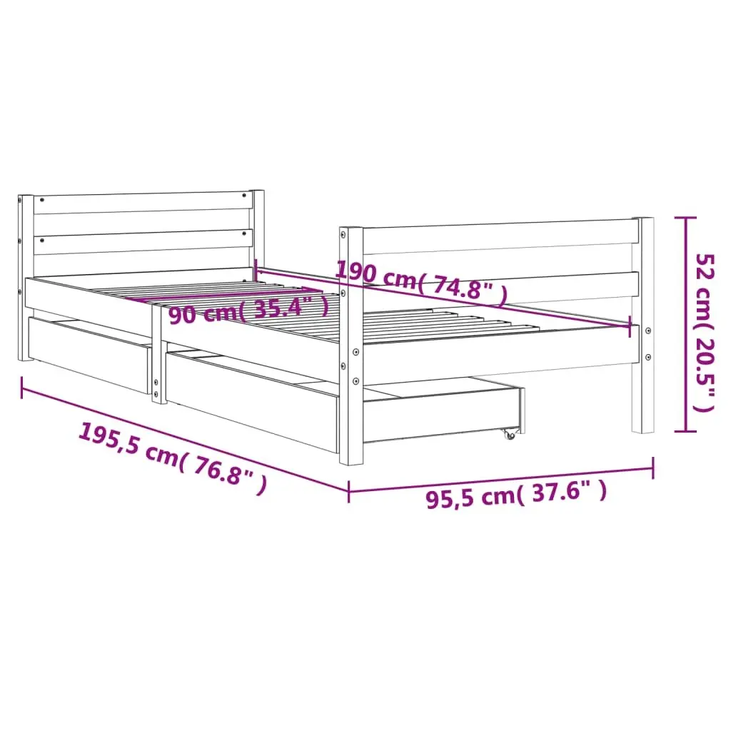 Kids Bed Frame with Storage Drawers 90x190 cm Solid Pine Wood Single Bed