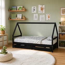 Kids Bed Frame with Storage in Black - 90x190cm