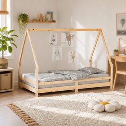 Kids Bed Frame Dimensions: 90x190 cm - Solid Pine Wood