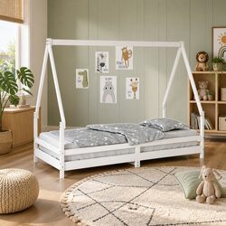 Kids Bed Frame White 90x190 cm Wooden Single Toddler House Design Low Height