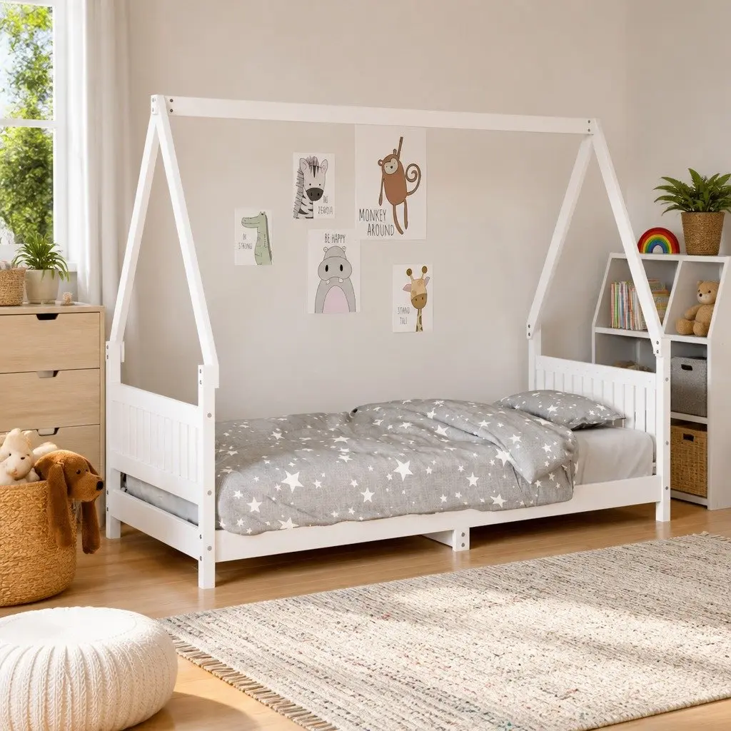 Kids Bed Frame White 90x190 cm Solid Wood Pine House Design Low Toddler