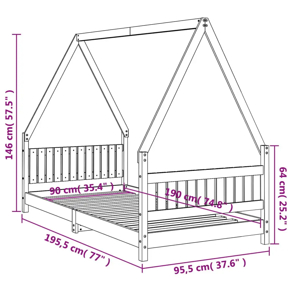 Kids Bed Frame White 90x190 cm Solid Wood Pine House Design Low Toddler
