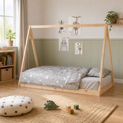 Kids Bed Frame 90x190 cm, Brown Solid Pine Wood Construction