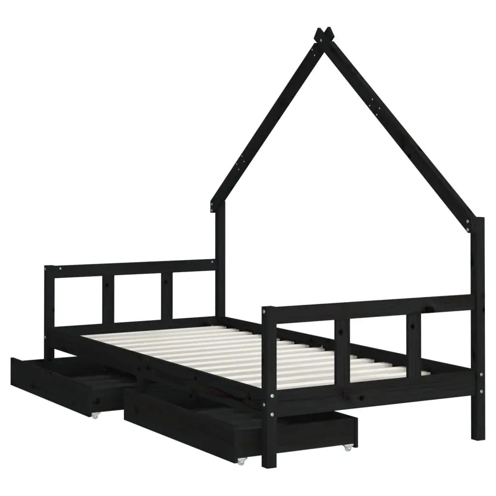 Kids Bed Frame with Storage Drawers 90x190 cm House Design Toddler Wooden Bed