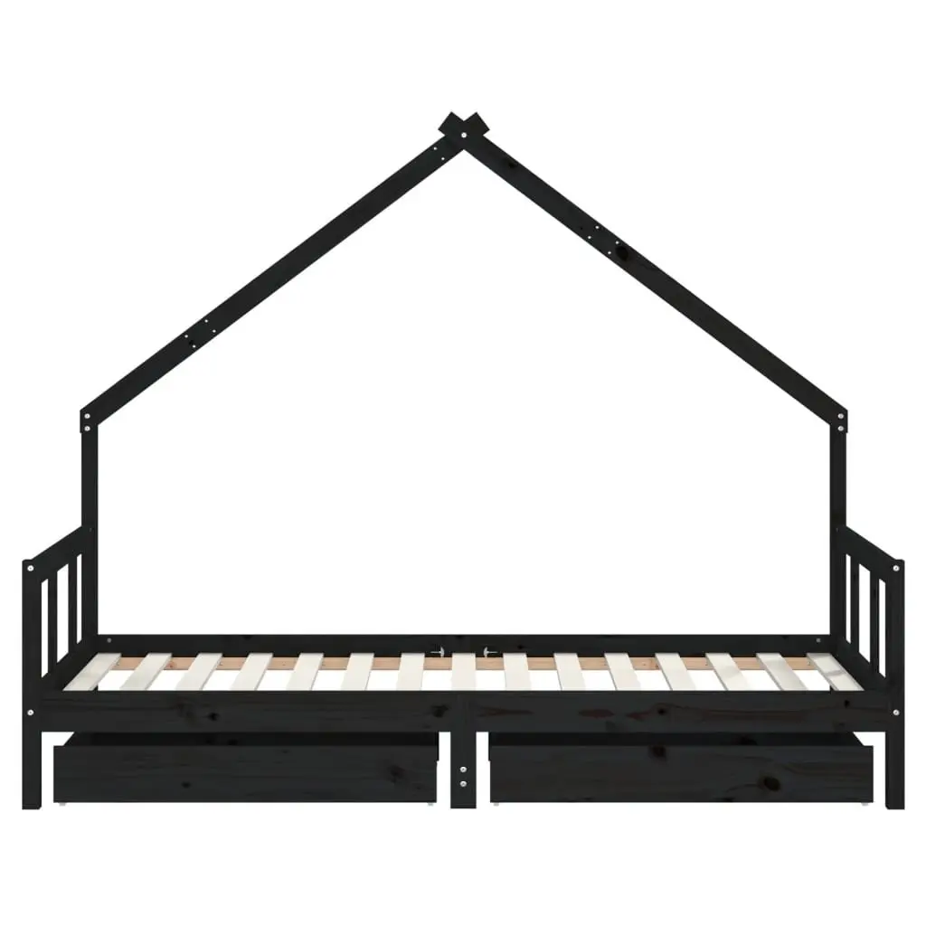 Kids Bed Frame with Storage Drawers 90x190 cm House Design Toddler Wooden Bed