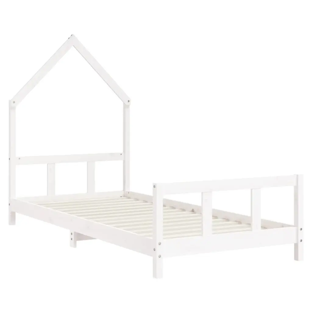 Kids Bed Frame House Bed White 92x187cm Single Solid Pine Wood Toddler Bedroom