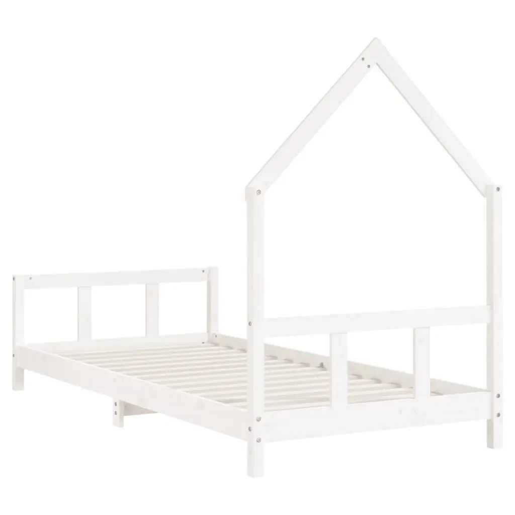 Kids Bed Frame House Bed White 92x187cm Single Solid Pine Wood Toddler Bedroom