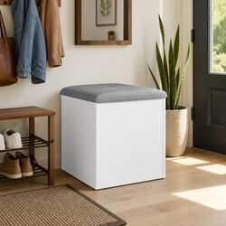 42x42x45 cm White Storage Bench with Cushion