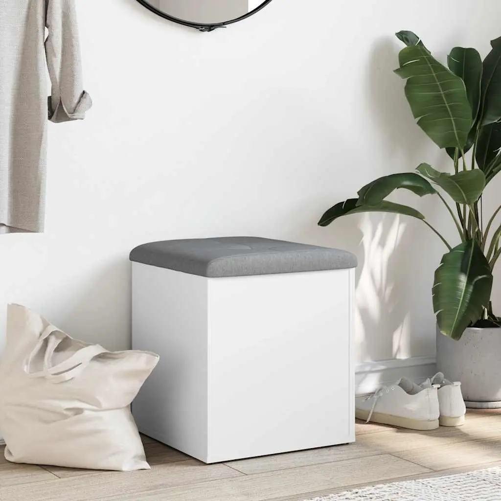 42x42x45 cm White Storage Bench with Cushion