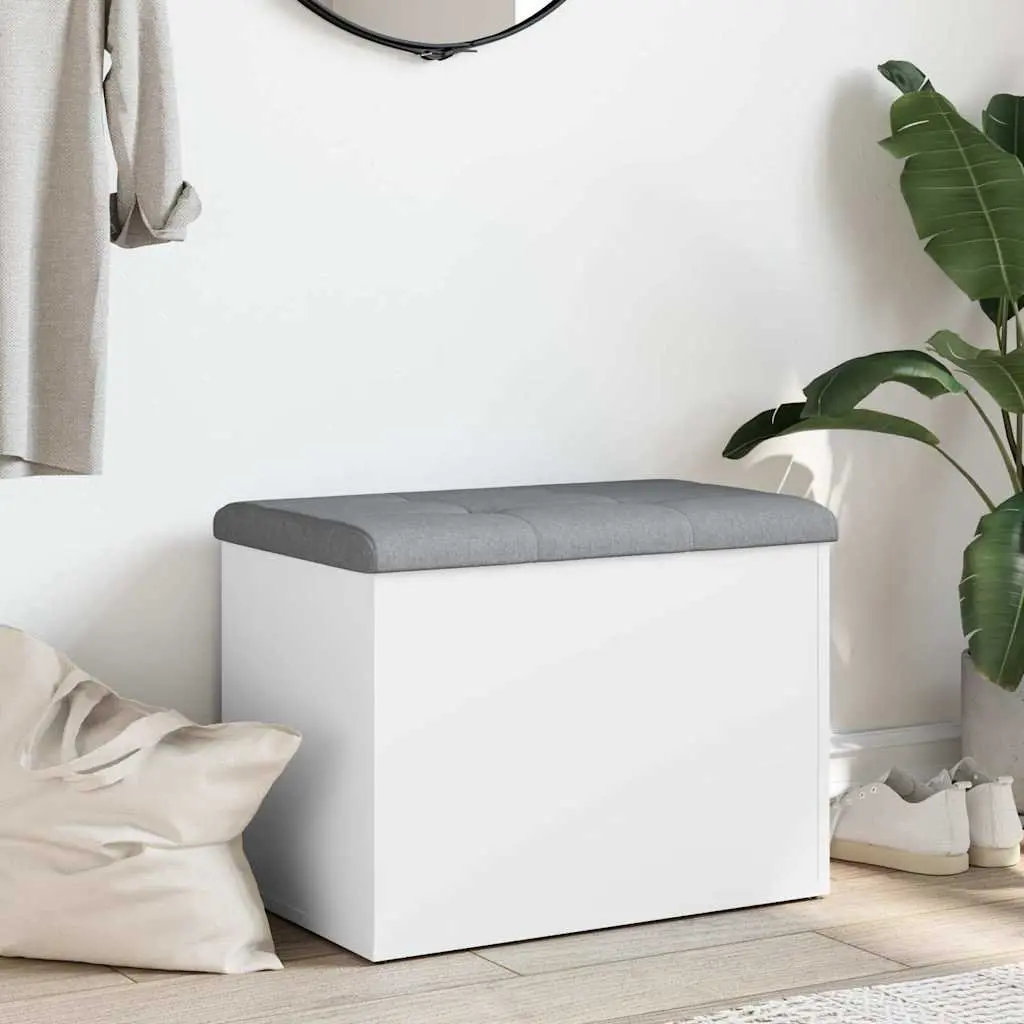 Storage Bench White Hallway Entryway Seating with Padded Cushion Lid