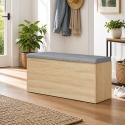 Brown Engineered Wood Storage Bench: 102 x 42 x 45 cm