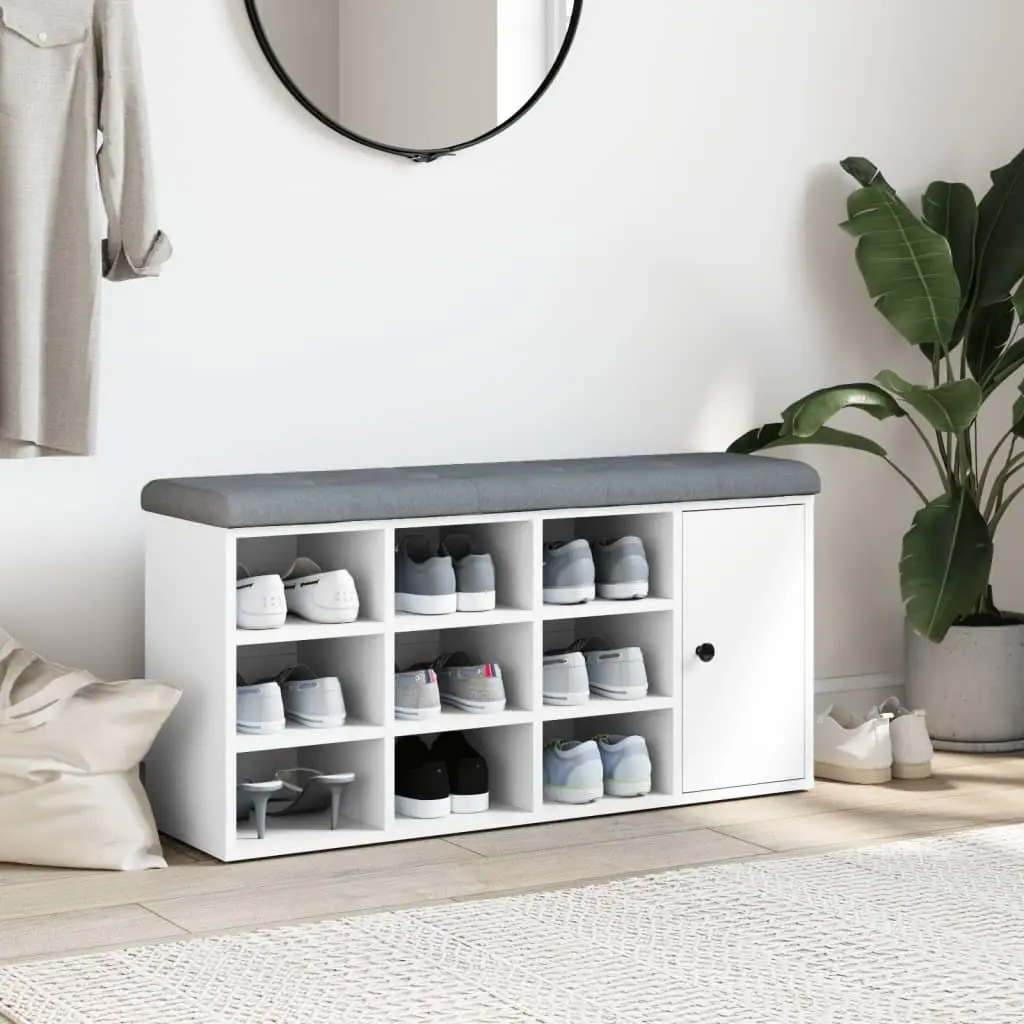 Shoe Bench White Storage Hallway Entryway Padded Seat Organiser Furniture