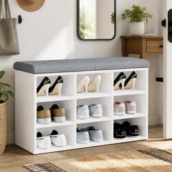Engineered Wood Shoe Bench with Cushion, 82L x 32W cm