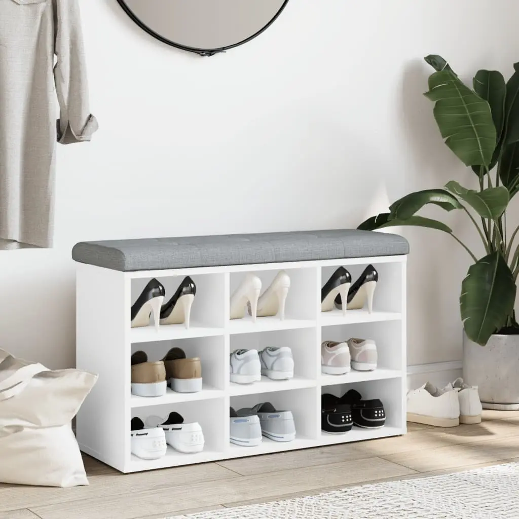 Shoe Bench Storage Seating White Hallway Entryway Furniture Padded Cushion