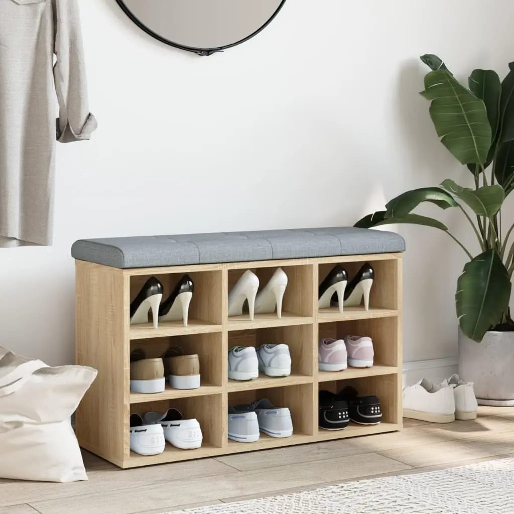 Shoe Bench Storage Entryway Hallway Padded Seat Engineered Wood Brown 82x32x50cm