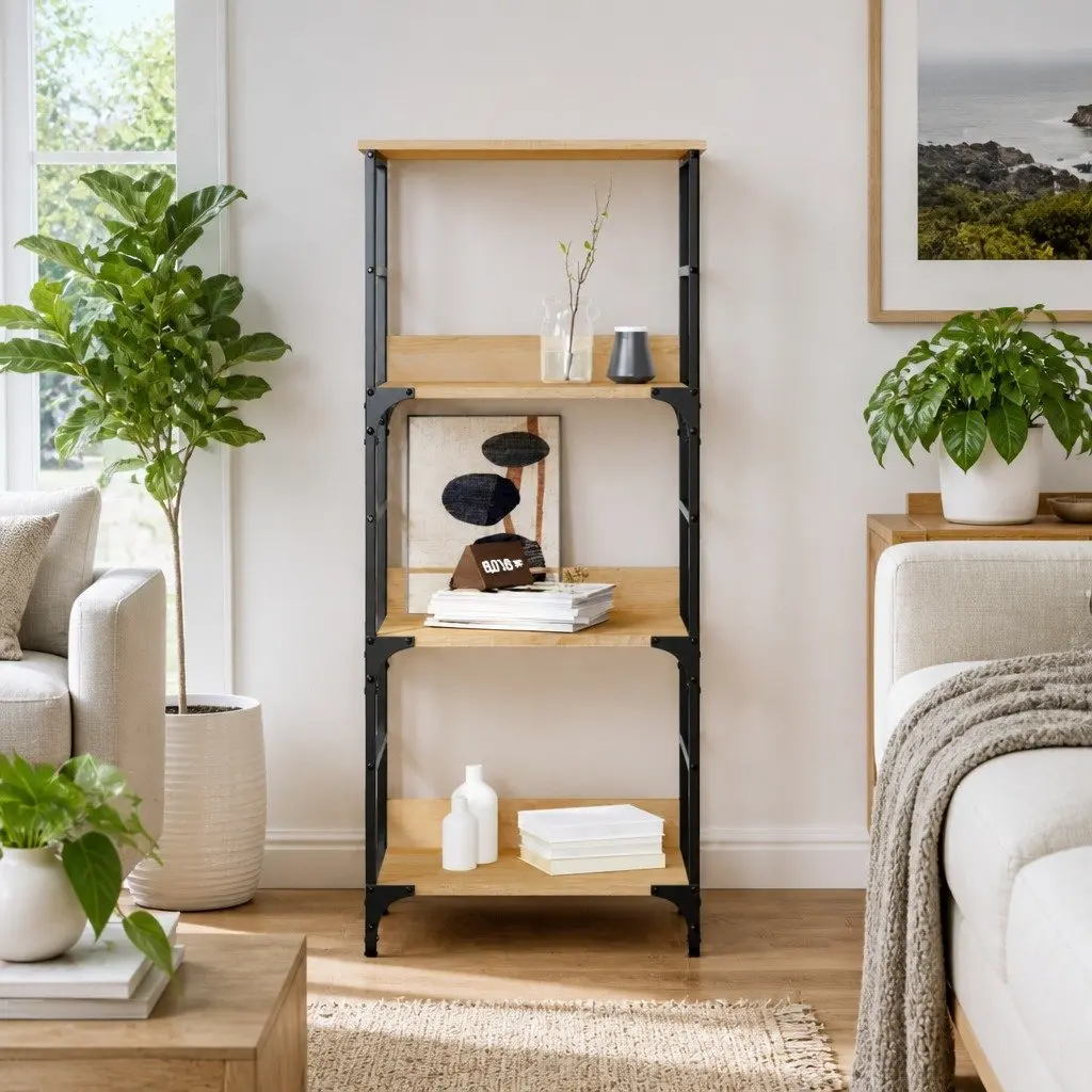 Bookshelf for Living Room or Office Sonoma Oak 50x33x117.5cm Engineered Wood 3-Tier Storage Shelf