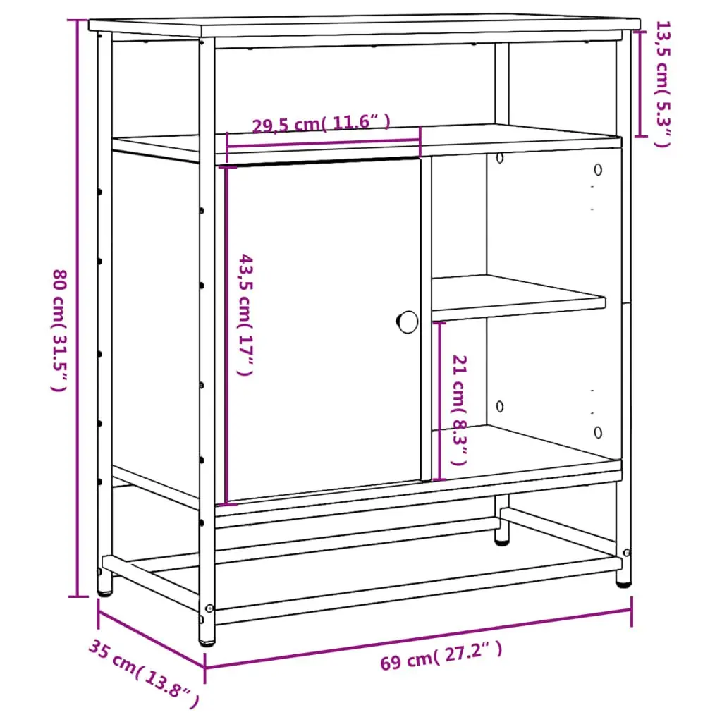 Sideboard Storage Cabinet Living Room Brown 69x35x80cm Engineered Wood