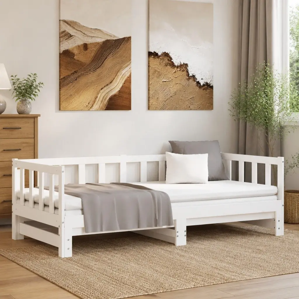 Day Bed with Trundle for Bedroom or Living Room Solid Wood Slatted Base White 90x190 cm