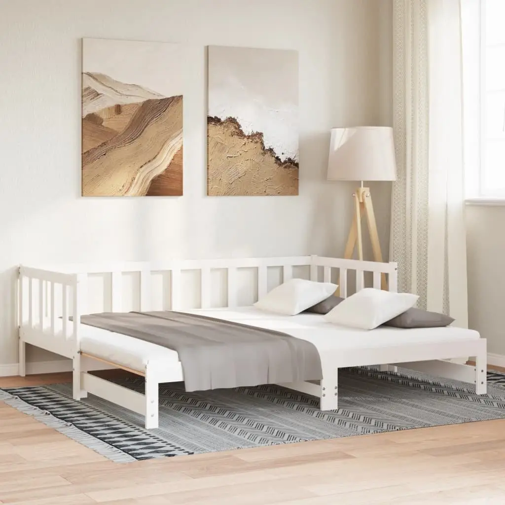 Day Bed with Trundle for Bedroom or Living Room Solid Wood Slatted Base White 90x190 cm
