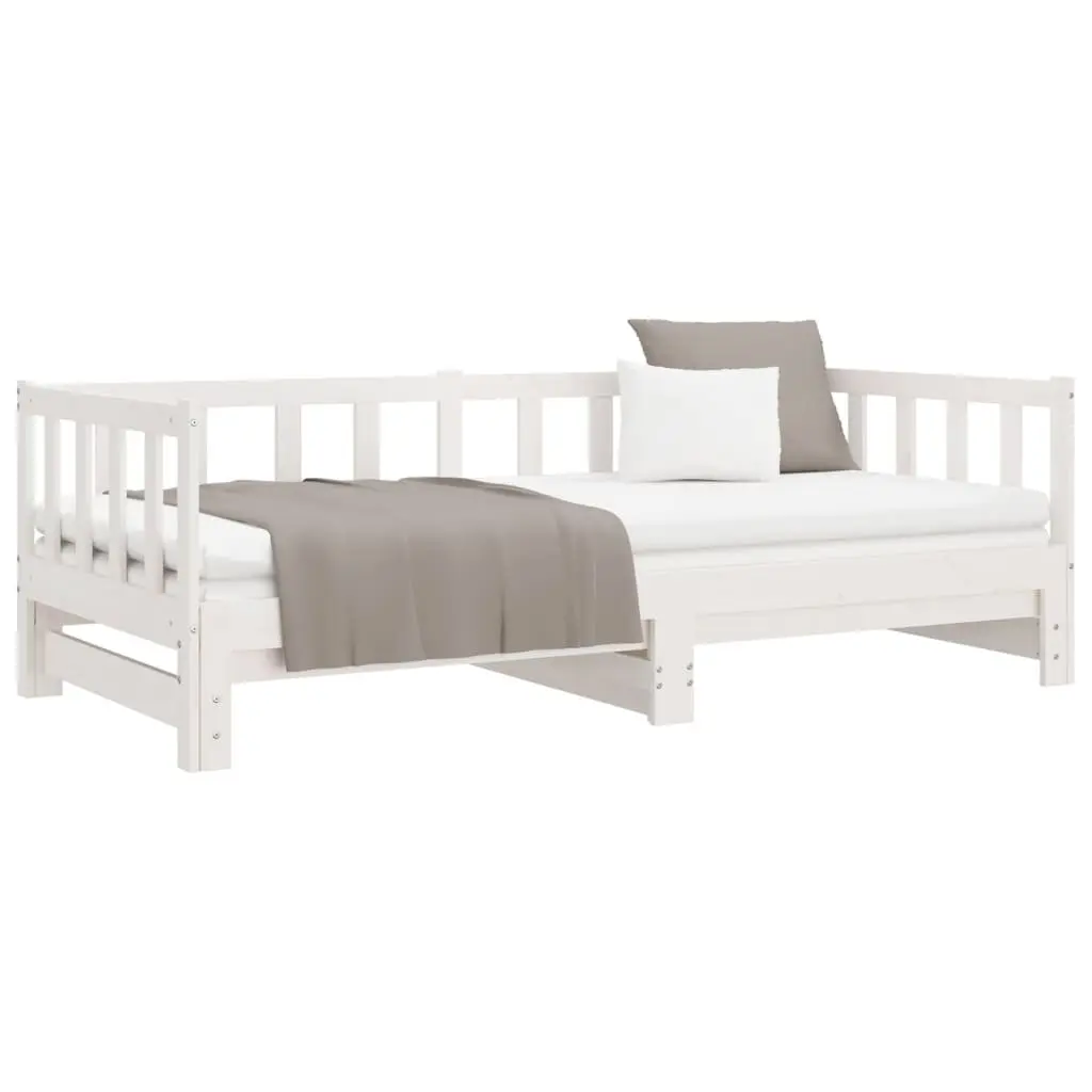 Day Bed with Trundle for Bedroom or Living Room Solid Wood Slatted Base White 90x190 cm