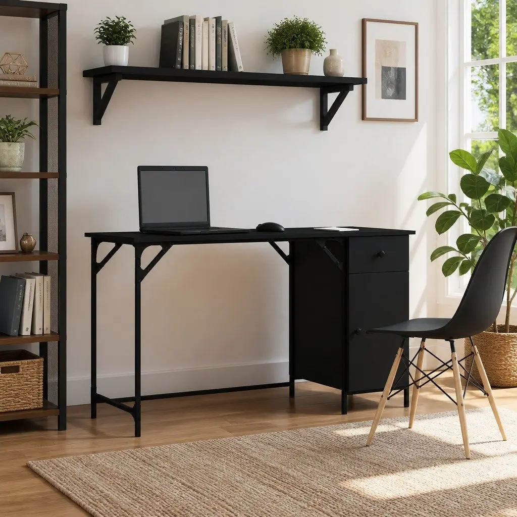 Computer Desk Black Home Office Workspace 131x48x75 cm