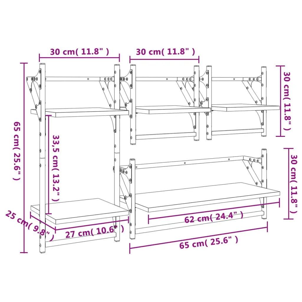 Wall Shelf Set 4 Piece Floating Shelves with Bars Black Storage Display