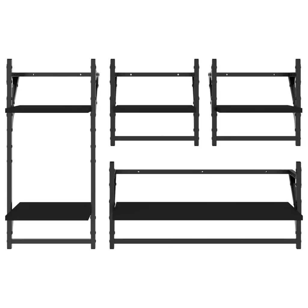 Wall Shelf Set 4 Piece Floating Shelves with Bars Black Storage Display