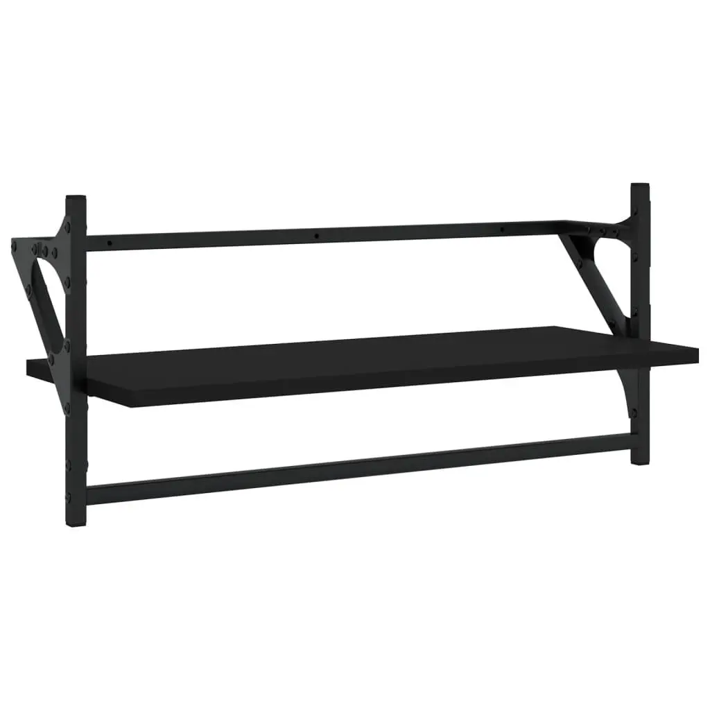 Wall Shelf Set 4 Piece Floating Shelves with Bars Black Storage Display
