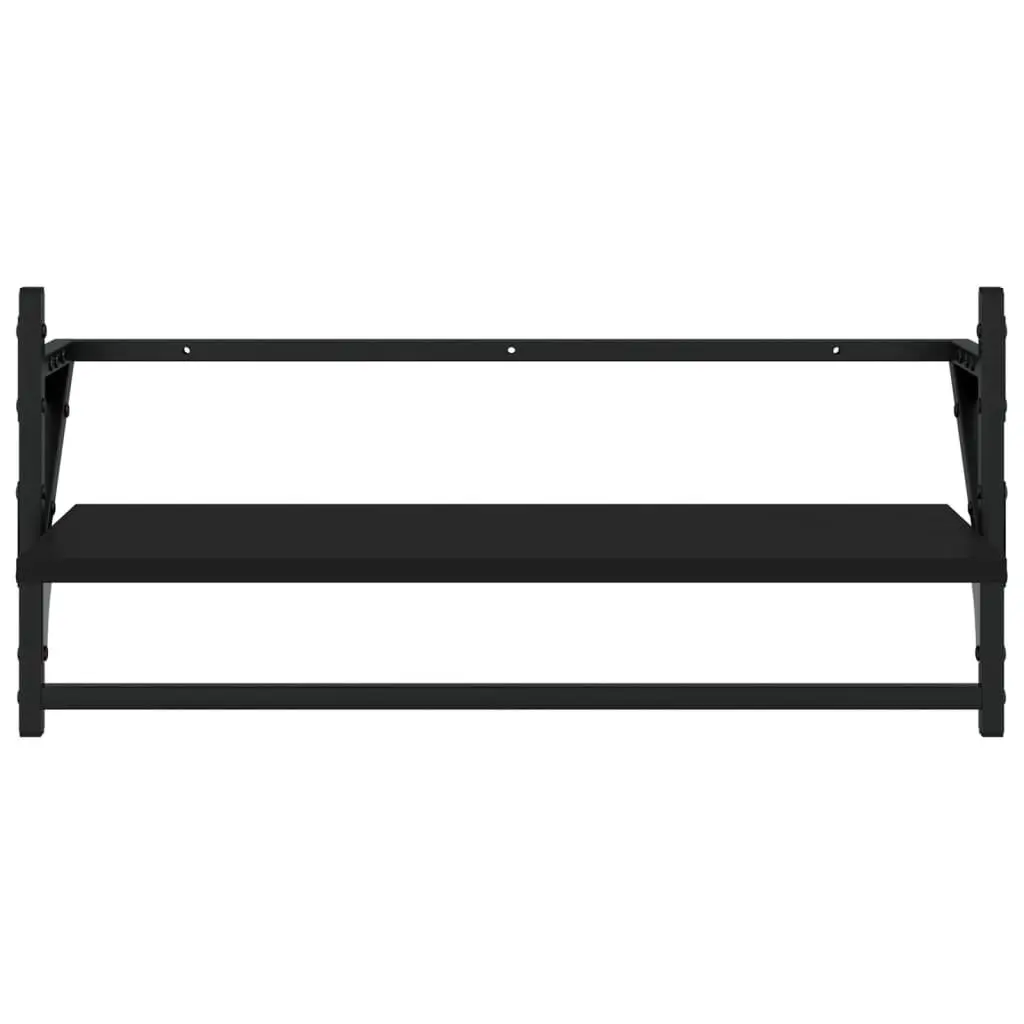 Wall Shelf Set 4 Piece Floating Shelves with Bars Black Storage Display