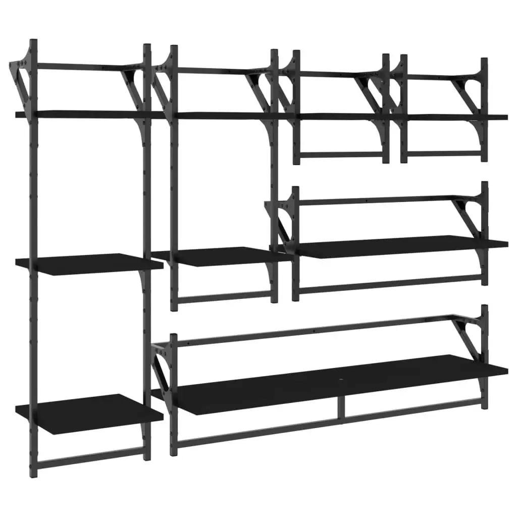 Wall Shelf Set 6 Piece Floating Shelves Bars Black Storage Organiser Display
