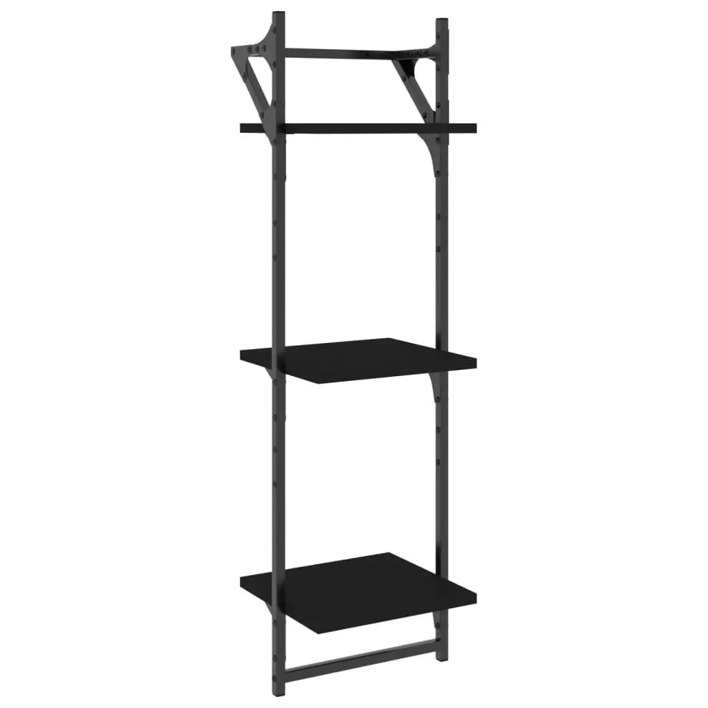Wall Shelf Set 6 Piece Floating Shelves Bars Black Storage Organiser Display