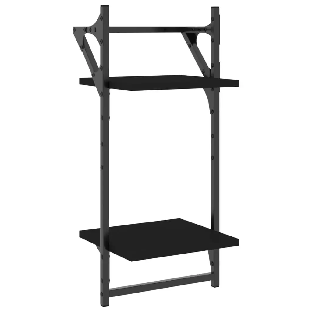 Wall Shelf Set 6 Piece Floating Shelves Bars Black Storage Organiser Display