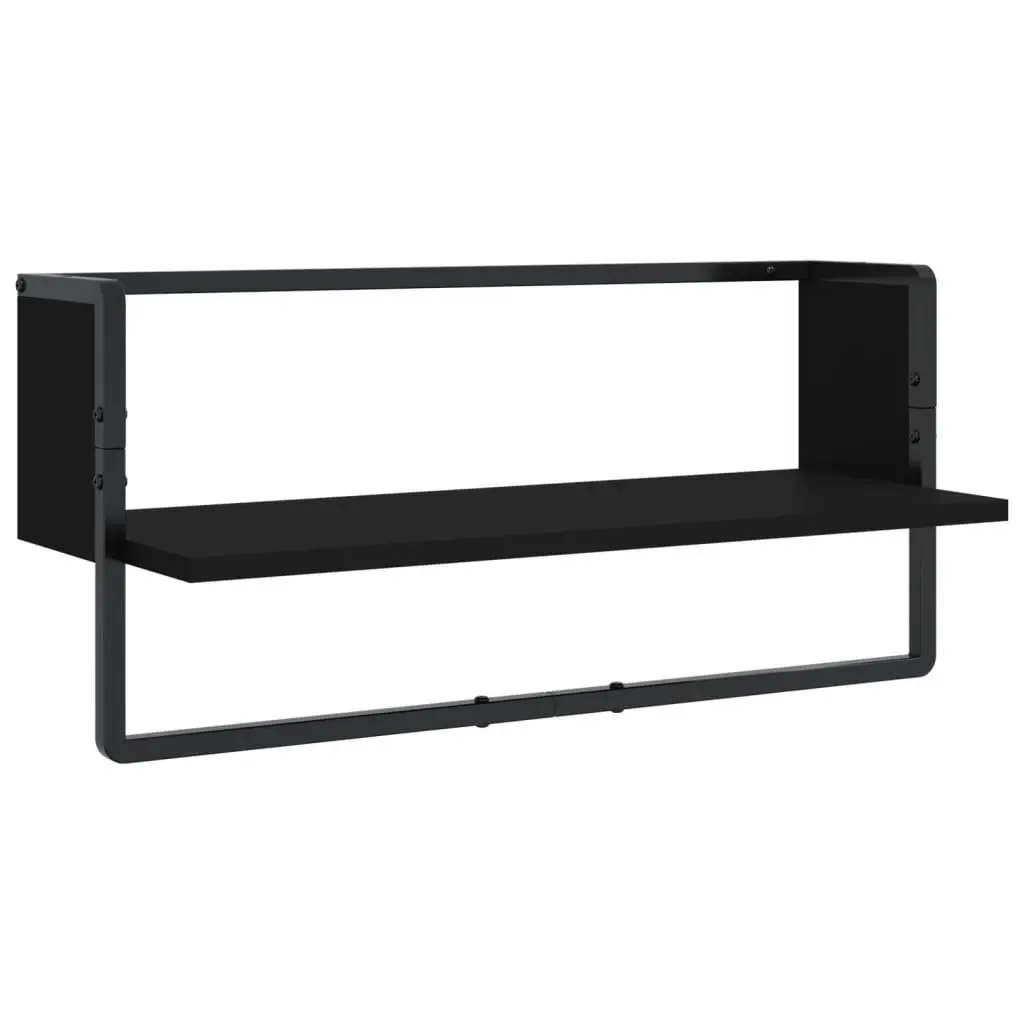 4 Black Floating Display Shelves with Integrated Bars