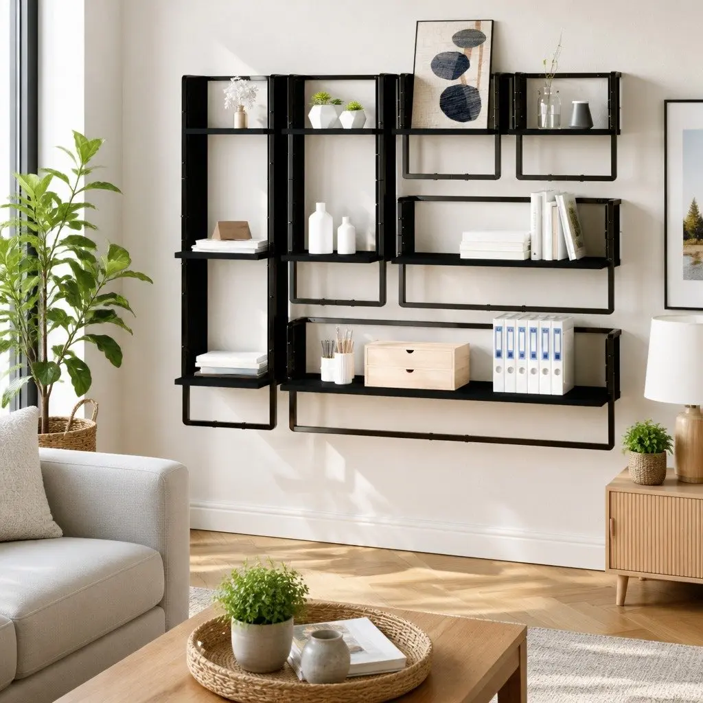 6-Piece Black Floating Shelf Set