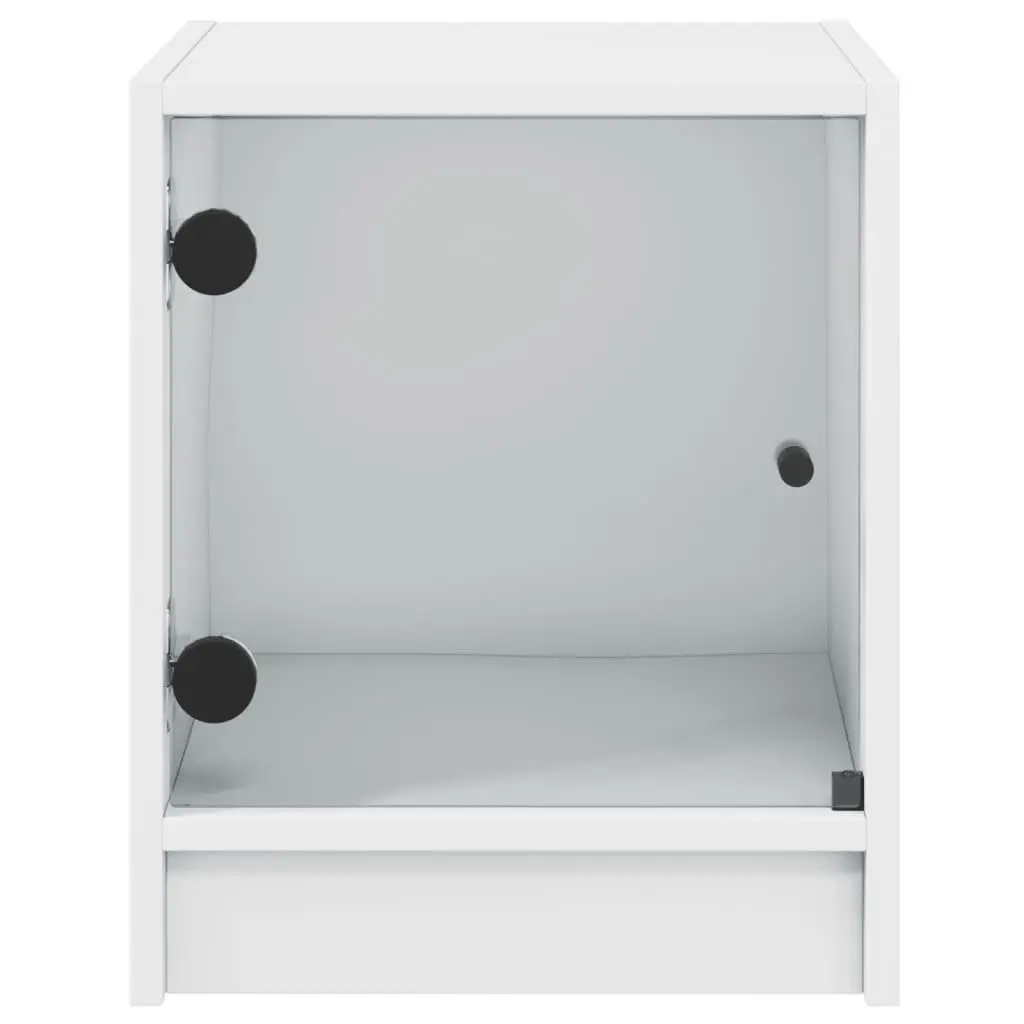 Bedside Cabinet White Glass Door Storage Nightstand Bedroom Furniture Table