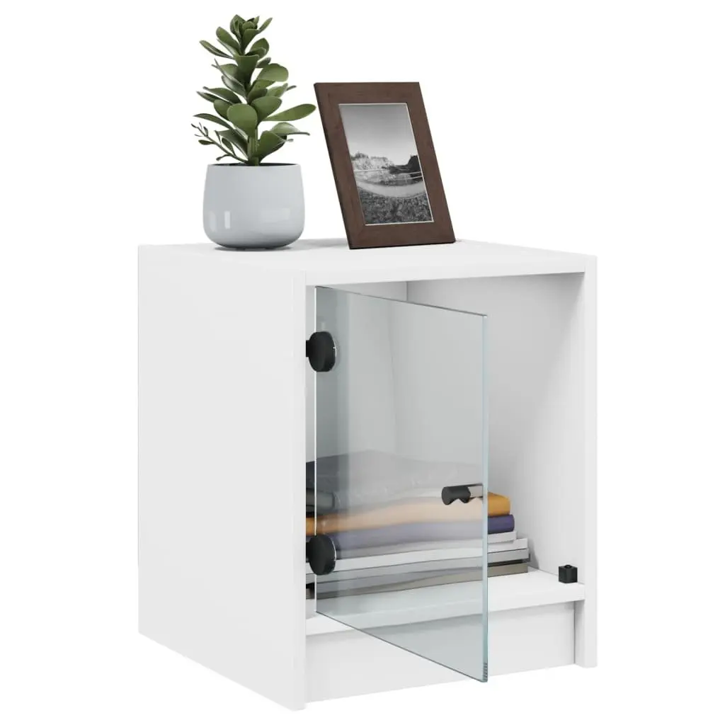 Bedside Cabinet White Glass Door Storage Nightstand Bedroom Furniture Table