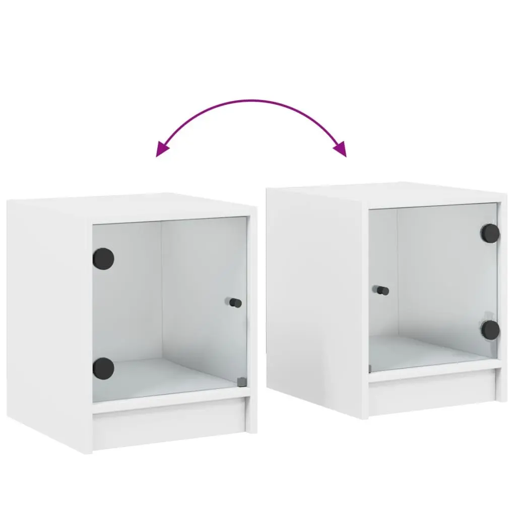Bedside Cabinet White Glass Door Storage Nightstand Bedroom Furniture Table