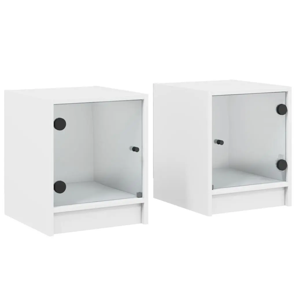 Bedside Cabinets with Glass Doors 2 pcs White Bedroom Storage Furniture
